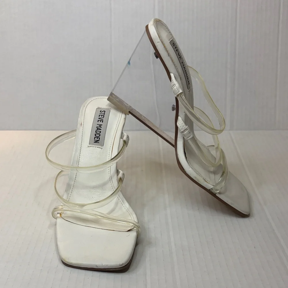 Steve Madden White Square-Toe Clear-Strap Wedges Size 6M